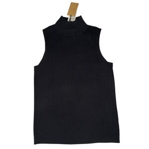 Halogen Women's Black Ribbed Mock Neck Sleeveless Knit Top XL NEW